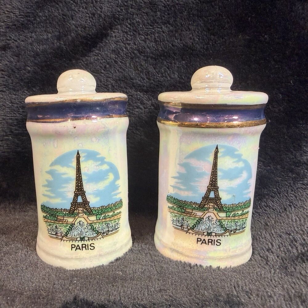 Paris Eiffel Tower Vintage Salt & Pepper Shakers MMC Travel Nostalgic Lusterware